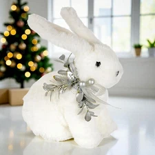 10" Standing White Bunny Christmas Decoration Rabbit Figurine Holiday Decor
