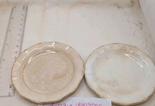 2 Antique Ironstone Gold Trim Butter Pats Heavy Staining 5E Scalloped