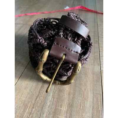 Womens Brown Leather Belt Handmade Macrame Knit - C14 Women main image 4