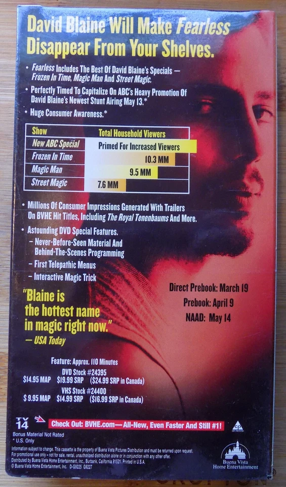 David Blaine: Fearless - Factory Sealed Screener Full Length Promo HTF VHS - Image 2 of 2