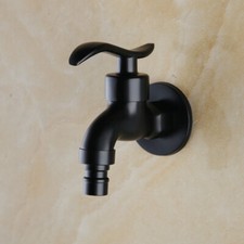 Matte Black Bathroom Basin Faucet Single Hole Wall Mounted Only Cold Brass Taps