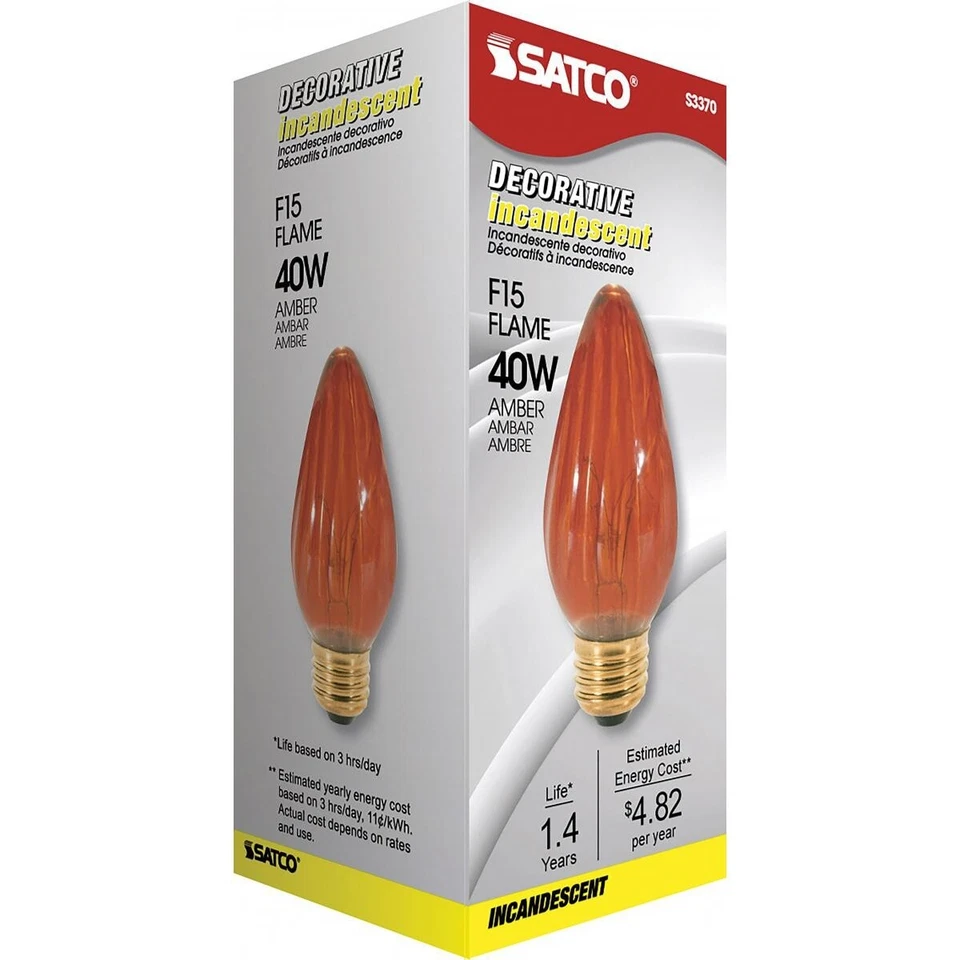 Satco S3370 - 40 Watt F15 Amber Decorative Light bulb - 120 Volts - 12 Pack - Image 4 of 4