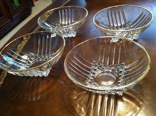 Federal PARK AVENUE Clear Glass Gold Footed Ribbed DESSERT BOWLS 5" Round SET 6 - Picture 3 of 11