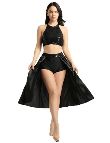 Women Sequined Lyrical Contemporary Ballet Dance Crop Top Outfits Costume Skirts - Picture 4 of 65