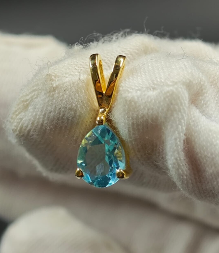 6x8 Birnenschliff simulierter Aquamarin Damen attraktiver Solitär Anhänger 925 Silber