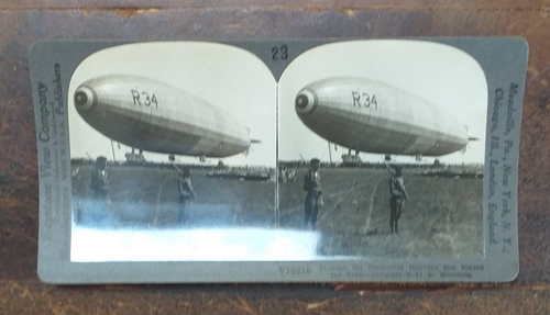 Stereoview Card - R 34 AIRSHIP Blazing the Trail at Minneola USA