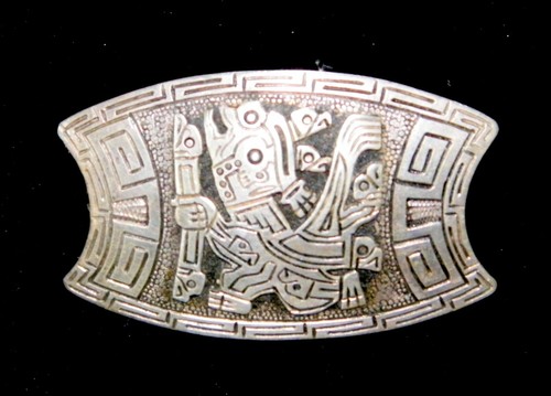 VINTAGE 1940'S SILVER MAYAN GOD BROOCH, PERU - Picture 3 of 3