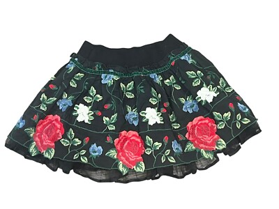 MONNALISA GIRLS SIZE 4 SKIRT BLACK FLARE FLORAL EMBROIDERED PARTY TULLE RUFFLE
