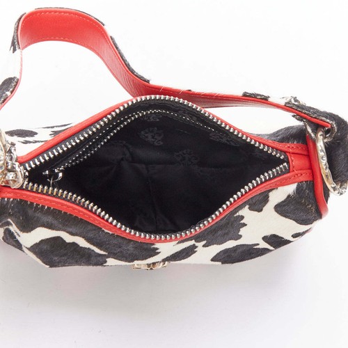 rare CHROME HEARTS Nuggets black white cow calf hair red trim underarm bag - Picture 9 of 10