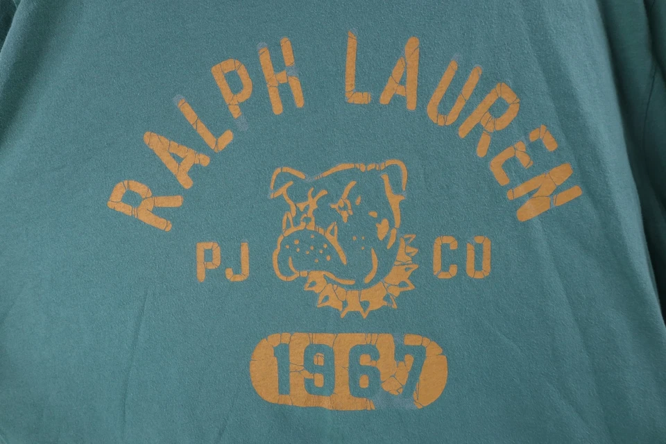 复古 Ralph Lauren 男式大号褪色拼色斗牛犬短袖 T 恤 — 第 4/4 张图片