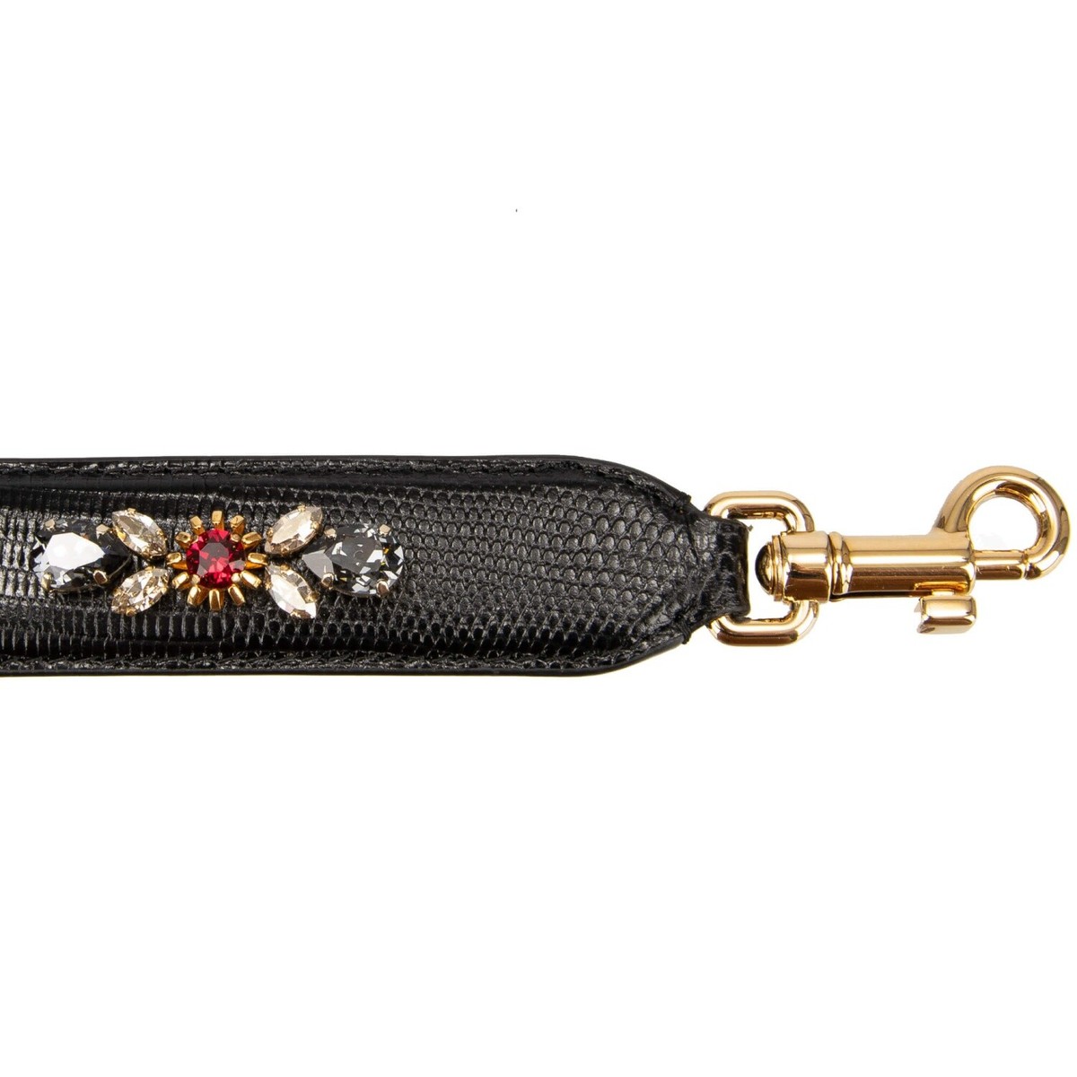 DOLCE & GABBANA Crystal Stud Leather Bag Strap Handle Black