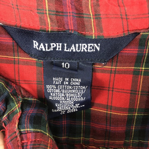 Ralph Lauren Girls 10 Red Plaid Ruffle Limg Sleeve Blouse Top Shirt BB1 - Picture 5 of 7