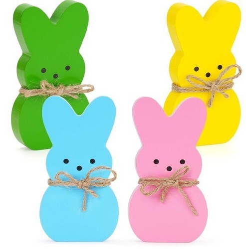 Easter Decor 4 pcs Bunny Table Decorations Wooden Spring Sign for Home Wood Rabb
