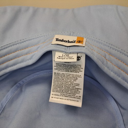 Timberland Light Baby Blue Bucket Hat Logo Spell Out 100% Cotton Mens L/XL New - Picture 7 of 8