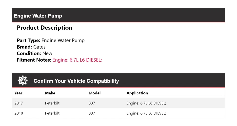 Puertas de bomba de agua para motor diésel Peterbilt 337 2017-2018 6,7 L L6 Foto 2 de 4