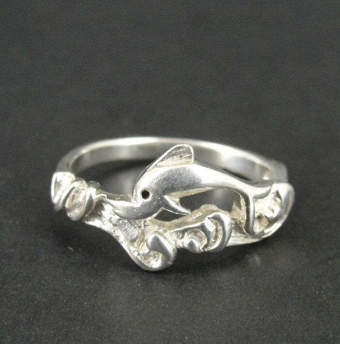 Ring Silver Dolphin Jumping in Waves Sterling Sil… - image 3