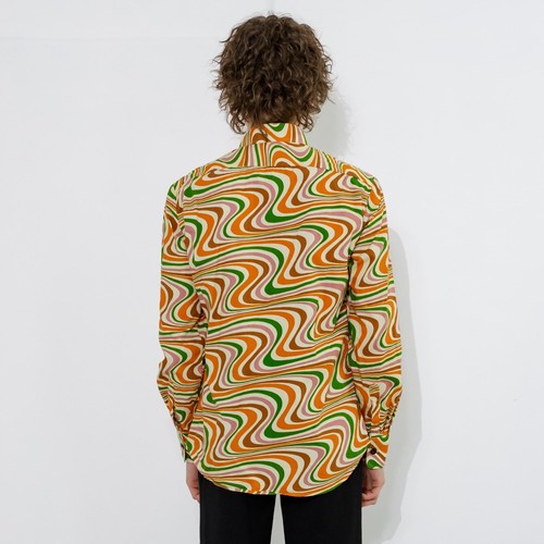 70's Vintage Chenaski swirly pattern slim fit button down shirt in warm tones - 第 3/6 張圖片