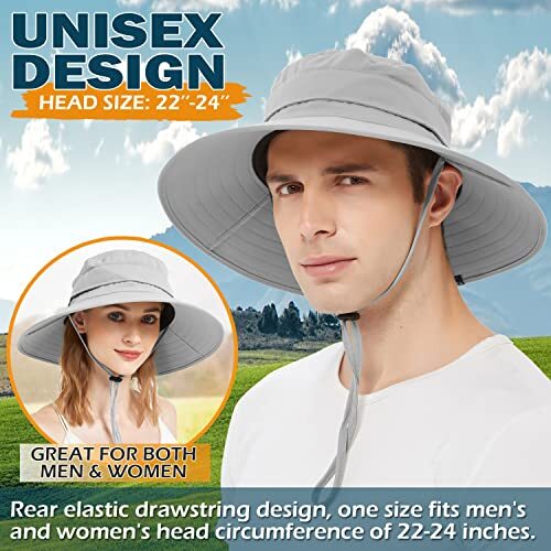 Men's Sun Hat, Rain Waterproof UV Protection Wide Brim One Size Light Grey image 3