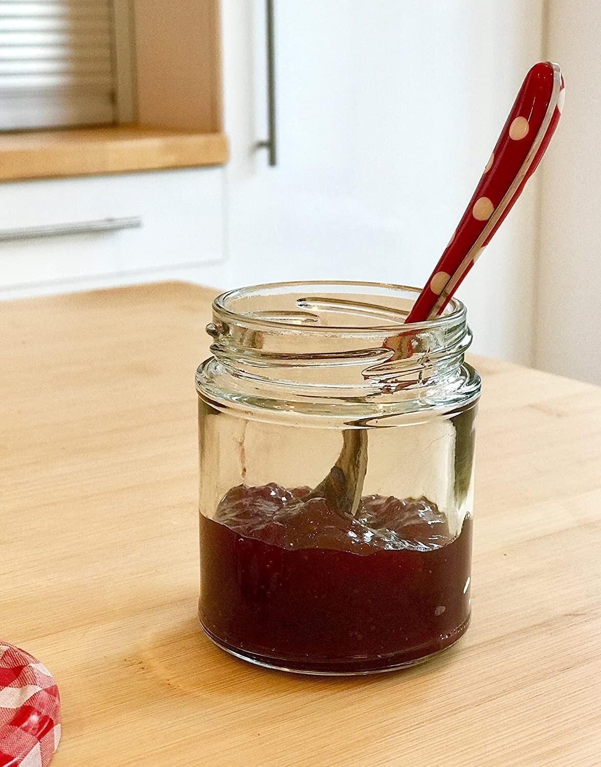 Glass Jam Jars Round With Red Gingham Lids 190ml 12/24pk eBay