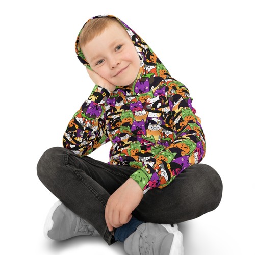 Spooky Halloween Cat-Themed Children's Hoodie, Kid's Top, Halloween Apparel - Picture 11 of 11