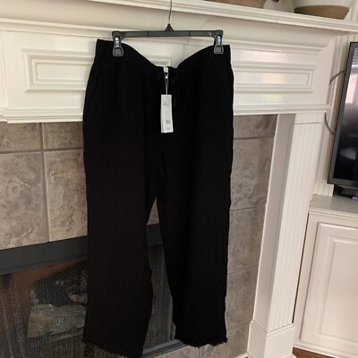 NWT Eileen Fisher Black Organic Cotton Lofty Gauze Cropped Pant Size M/M