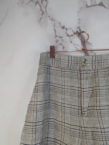 Madewell Shorts Womens 0 Linen Clean Plaid Neutral Brown Beige Beemuda MD092 - Picture 2 of 11