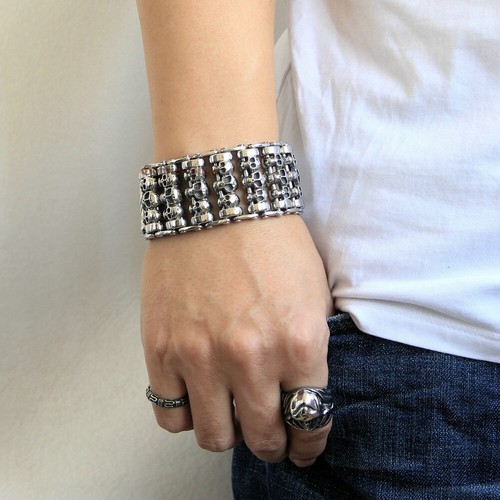 Men's Heavy Skull Motorcycle Biker Chain Stainless Steel Bracelet 35mm Wide - Picture 5 of 11