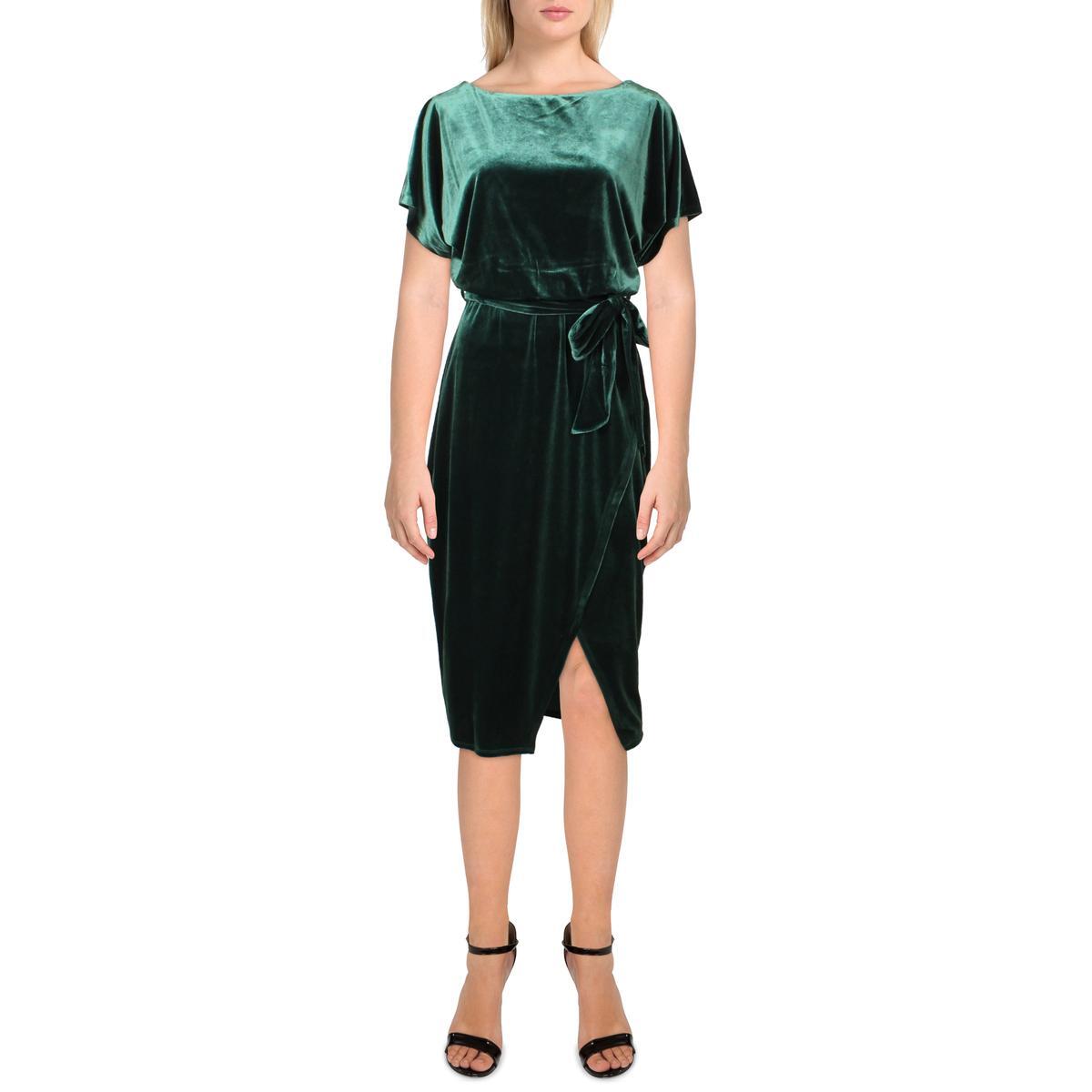 Kensie Dresses Женское бархатное миди-платье с вырезом лодочкой BHFO 9917