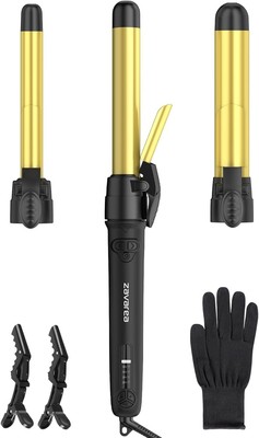 3 in 1 Rotating Curling Iron Set,Automatic Curler with 3 Interchangeable ,Black