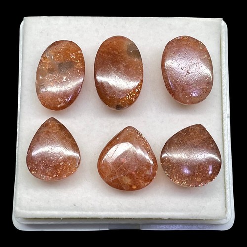87,10 kt/6 Stck. Natürlicher Orange Sonnenstein Glänzend Unbehandelt Cabochon Edelsteine Posten - Bild 9 von 10