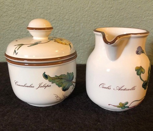 VILLEROY & BOCH BOTANICA CREAMER & SUGAR 3 PIECE SET BLUE BACK STAMP NICE GIFT - Picture 2 of 5