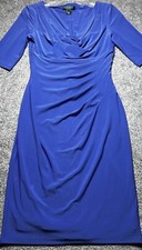 Lauren Ralph Lauren Women's Size 2 Sheath Royal Blue Half Sleeve Ruched Lined