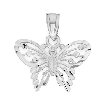 Massiver 14k Weißgold Schmetterling Anhänger - Symbol Schmuck Insekt Tier Geschenke
