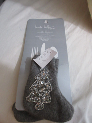 Nicole Miller Gray Utensil Holders (4) Tree Wool Blend New