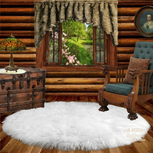 Plush Round Shag Area Rug White Faux Fur Sheepskin Shabby Chic All Sizes - Picture 5 of 11