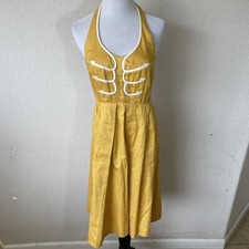 Anthropologie Floreat Anchors Aweigh Halter Dress 4 Nautical Yellow Pockets