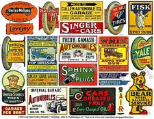 ADVERTISING SIGNS, CAR & TRAVEL, 21 Stickers, 1 SHEET, Scrapbook & Junk Journal
