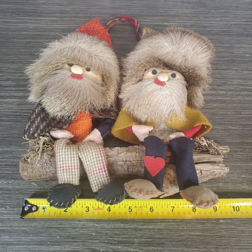 Kitschy Folk Art Two Bearded Men On A Branch Log Natural Materials Wall Hanging - Picture 6 of 8