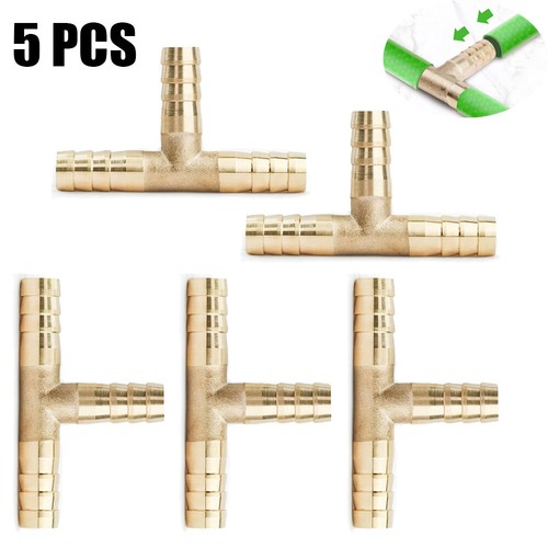 5 PCS- 3/8 HOSE BARB TEE Brass Pipe 3 WAY T Fitting Thread Gas Fuel Water Air.
