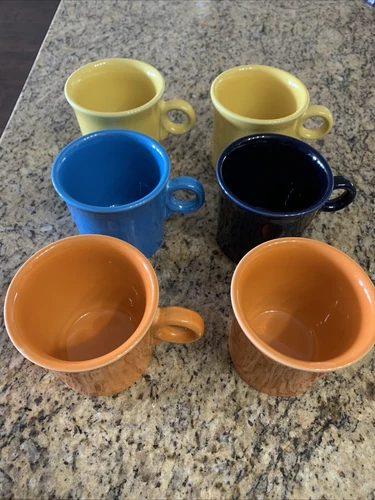 Fiesta Coffee Cups Fiestaware USA Lot Of 6 Cups All O-Ring Handles