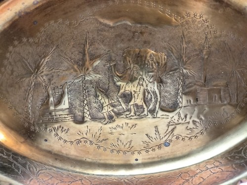 Vintage Brass oval platter Adnan Bezanti 16" x 11" handmade Tripoli Libya - Picture 8 of 8