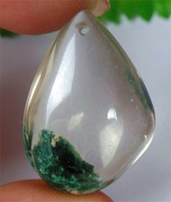 36x25x12mm Natural Green Ghost Crystal Quartz Free Shape Pendant Bead BQ68821