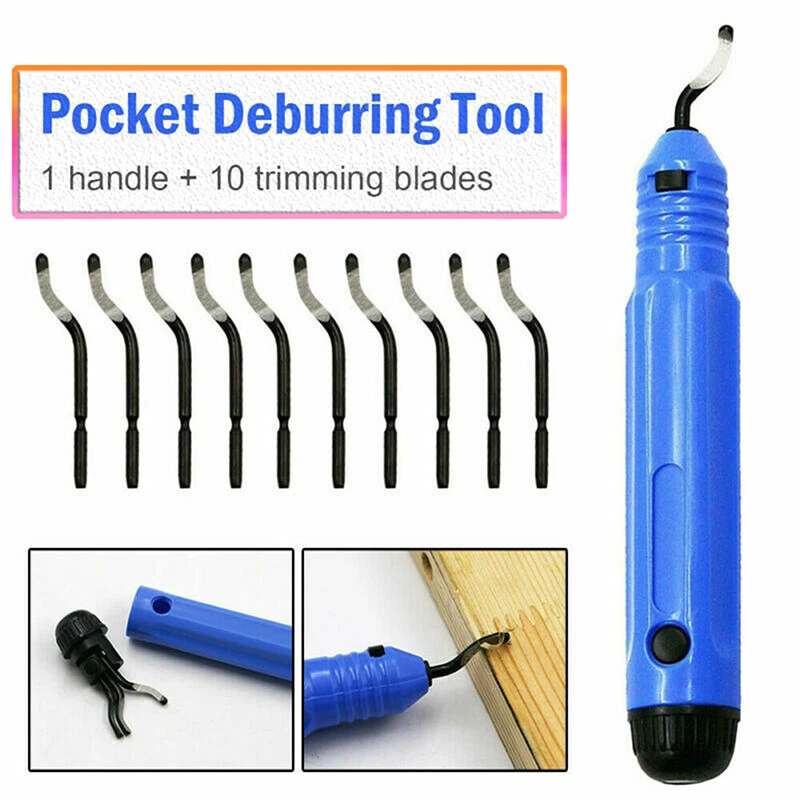 Deburring Tool Kit 10PCS Steel Rotary Deburr Blades with Blue Handle  Handheld