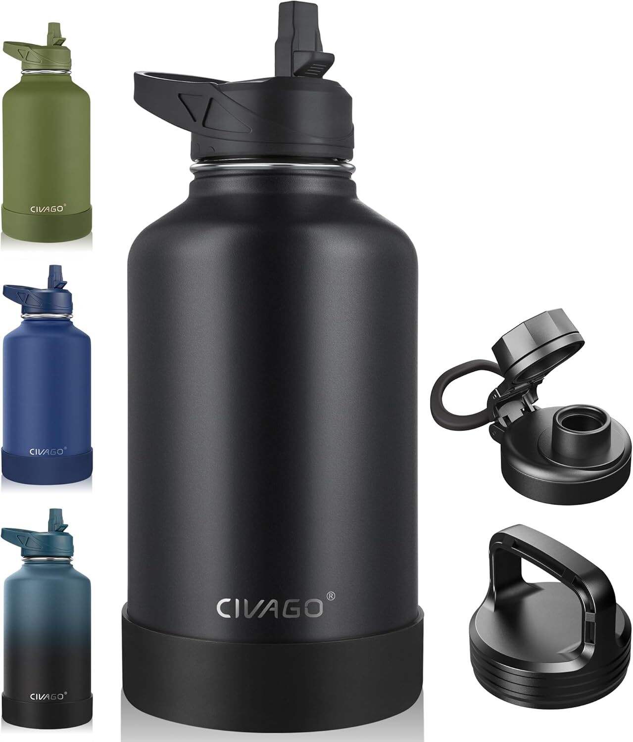 CIVAGO 64oz Insulated Water Bottle w/ Straw, Spout & Handle 