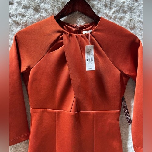 New York & Company Stretch Knee Length Burnt Orange Dress XS Petite - Picture 4 of 7