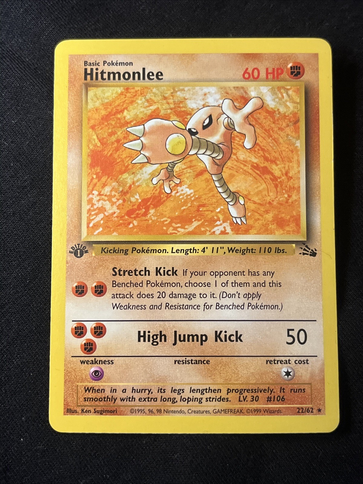 Pokemon Hitmonlee 22/62 Fossil 1st Edition NON HOLO LP