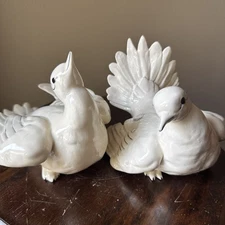 Vintage KAY FINCH California White LOVE DOVES Figurines Set Of 2 70s Pottery