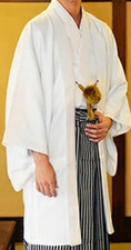 Japanese Men's Traditional Kimono HAORI Jacket Coat White crested from JAPAN