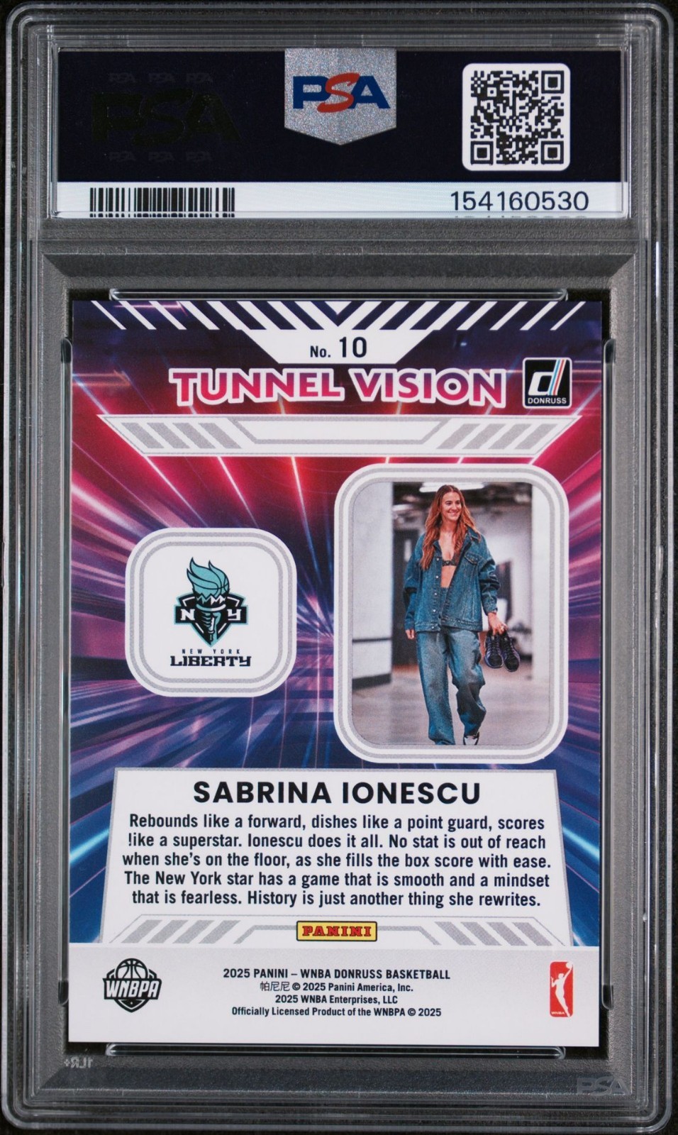 Panini 2025 Donruss WNBA Sabrina Ionescu Tunnel Vision #10 Orange /75 PSA 9 view 2