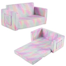 KS-Series All-Sponge Kids Double Foldable Sofa Bed Spray-Print Slant Peach